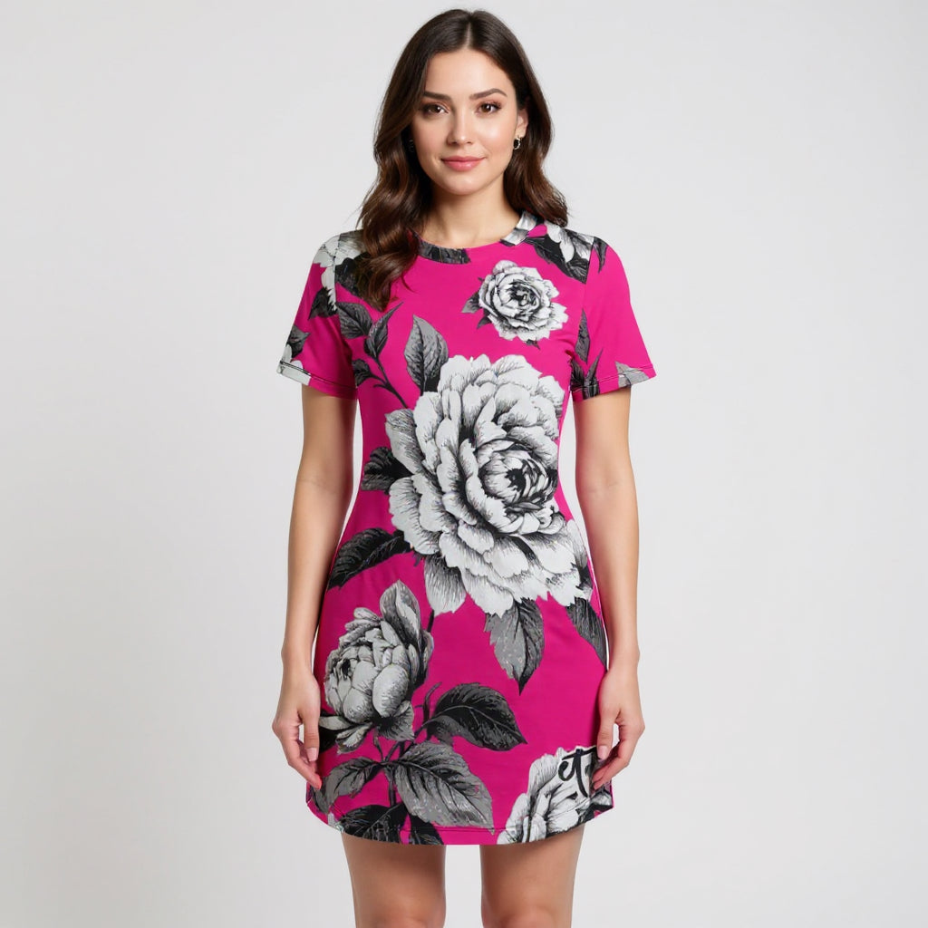 ETC Hot Pink Monochrome Floral Dress