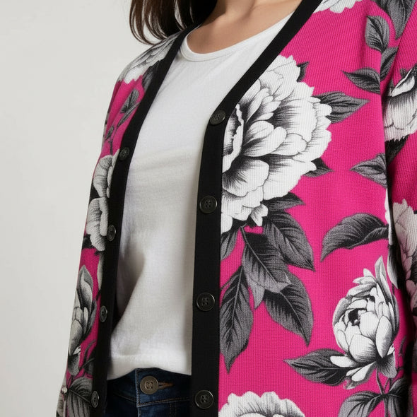 ETC Hot Pink Monochrome Floral Cardigan