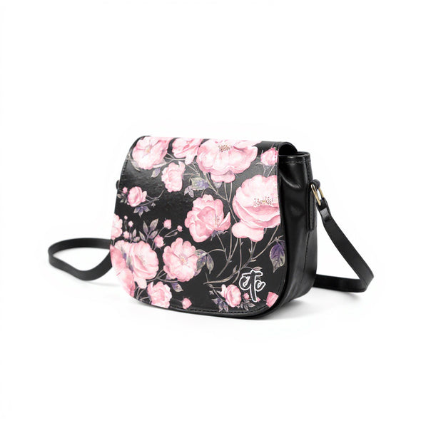 ETC Spring 17' Pink Peonies PU Leather Saddle Bag