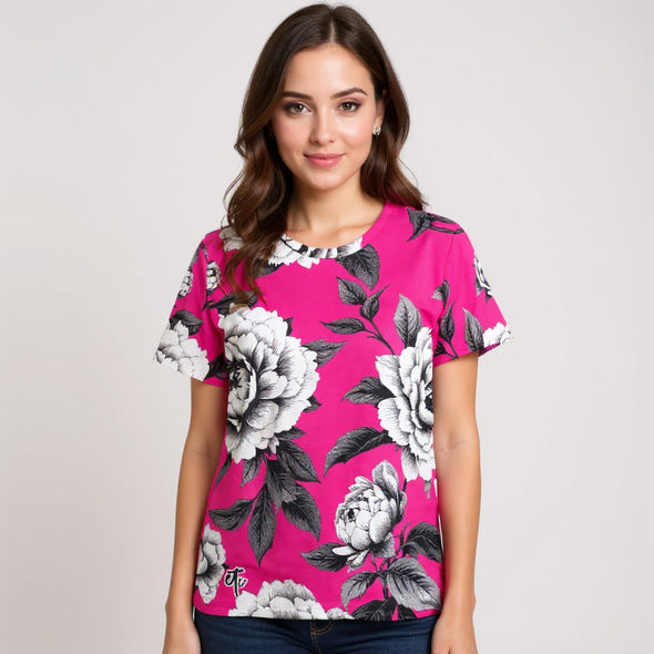 ETC Hot Pink Monochrome Floral Tee