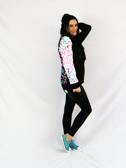 ETC Teal Leopard Fleece Crew